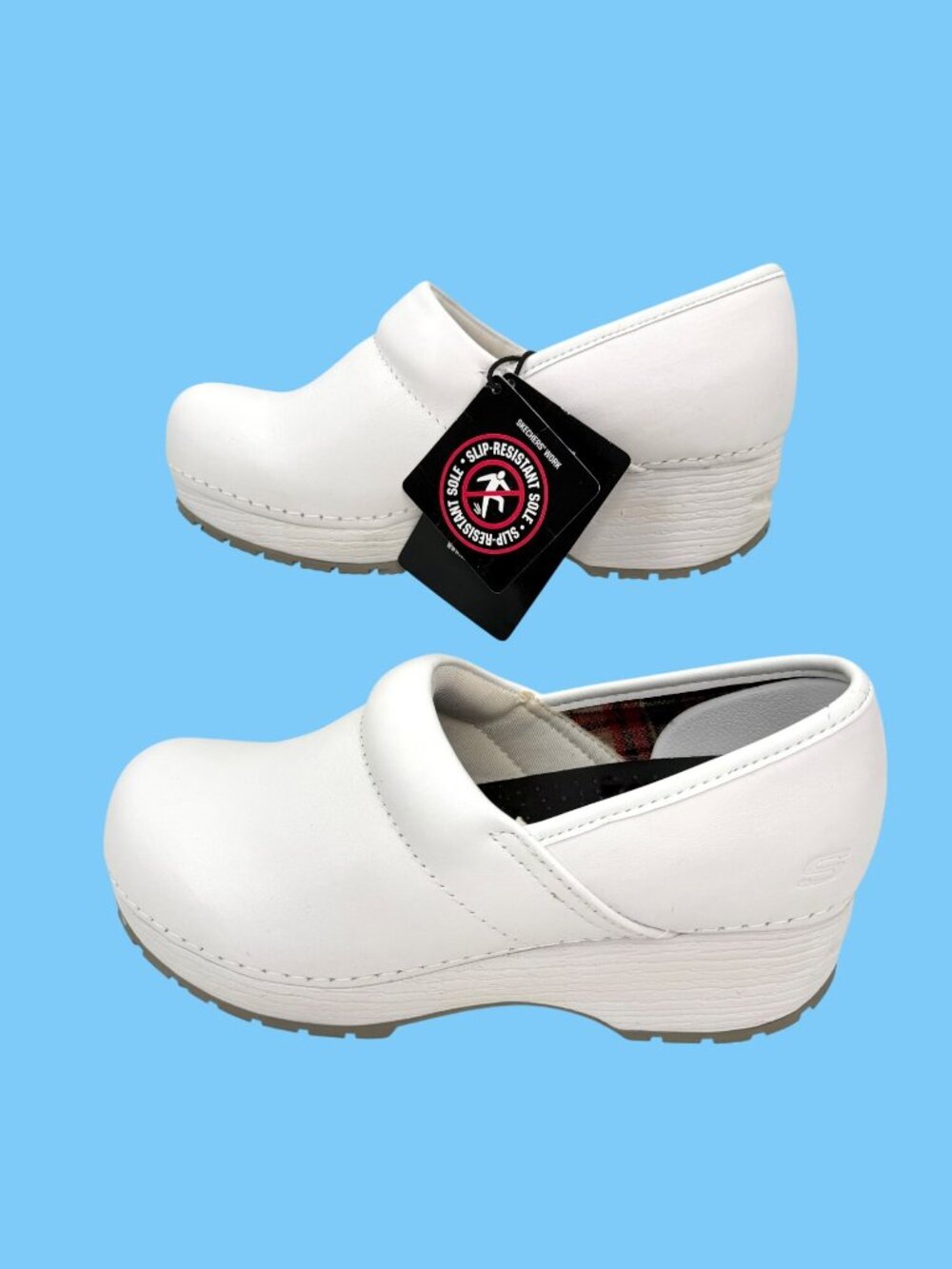 NWT SKECHERS WORK SLIP RESISTANT WHITE LEATHER CLOGS - 9 NURSE